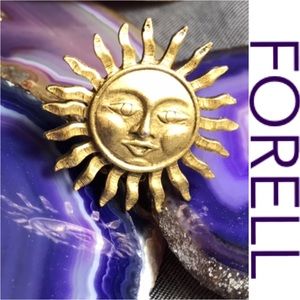 Large Sun Forell Clip on Gold Tone Earrings